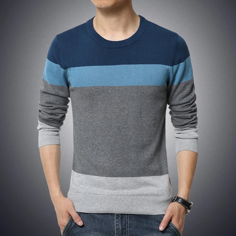 2023 Autumn Casual Men's Sweater O-Neck Striped Slim Fit Knittwear Mens Sweaters Pullovers Pullover Men Pull Homme M-4XL