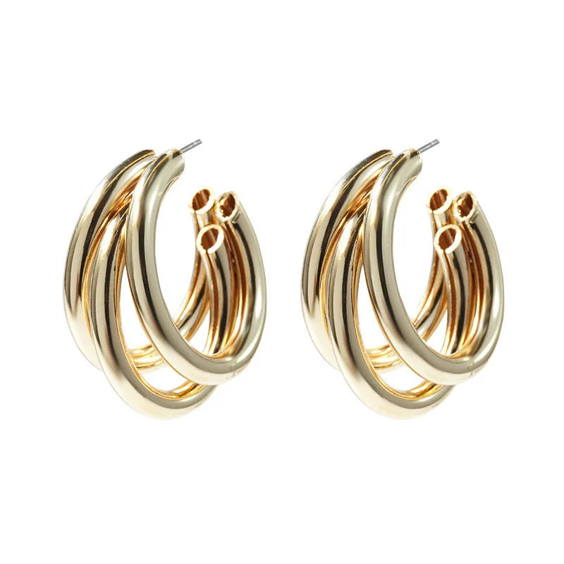 Korean Gold Color Hoop Earring for Woman Metal Elegant Vintage Geometric Statement Luxury Earrings Party 2024 New Jewelry Gifts