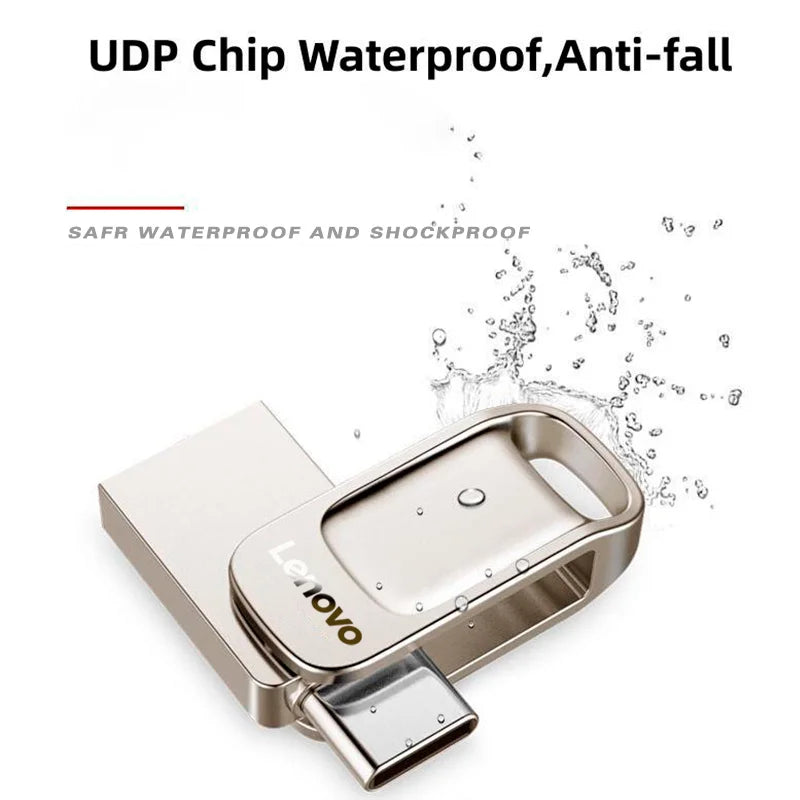 Lenovo USB 3.0 High Speed 2TB Flash Disk Metal Mini Pen Drive 1TB Waterproof Flash Drives For Laptop Camera Type-C Adapter