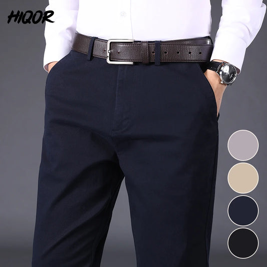 HIQOR Spring Male Smart Casual Pants Fashion Male Summer Cotton Straight Trousers Men Office Black Formal Business Baggy Pants