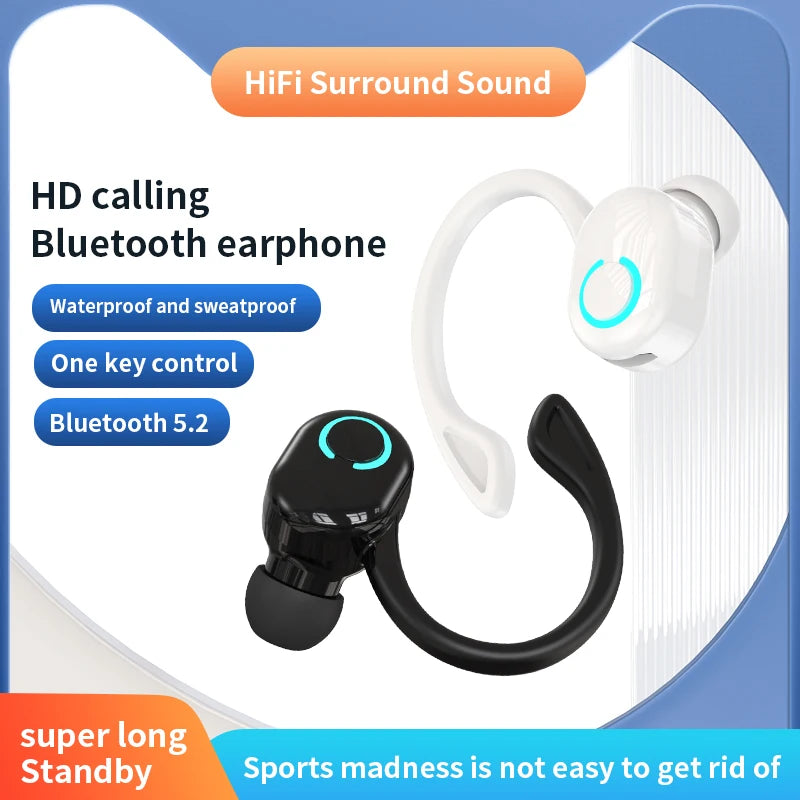 VAORLO Bluetooth 5.2 Business Wireless Headphone Ear-Hook Mini HIFI Bass Noise Cancelling Earphone With Mic Sport Game Headset