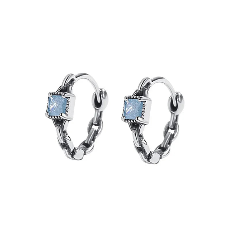 Luxury Trendy Blue Cubic Zirconia Hoop Earrings Wedding Party Elegant Accessories for Women Anniversary Gift New Jewelry