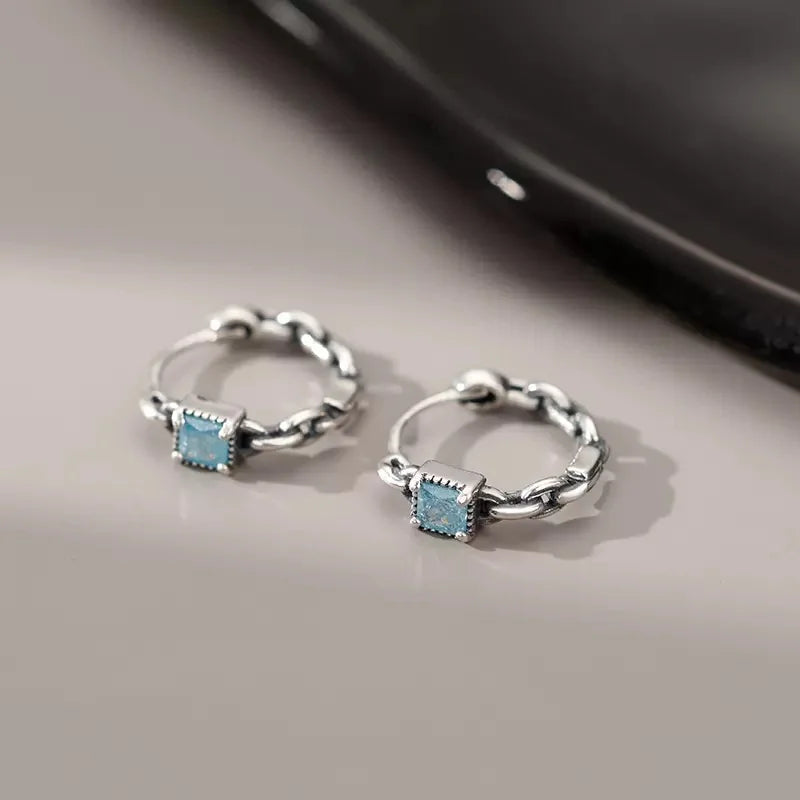 Luxury Trendy Blue Cubic Zirconia Hoop Earrings Wedding Party Elegant Accessories for Women Anniversary Gift New Jewelry