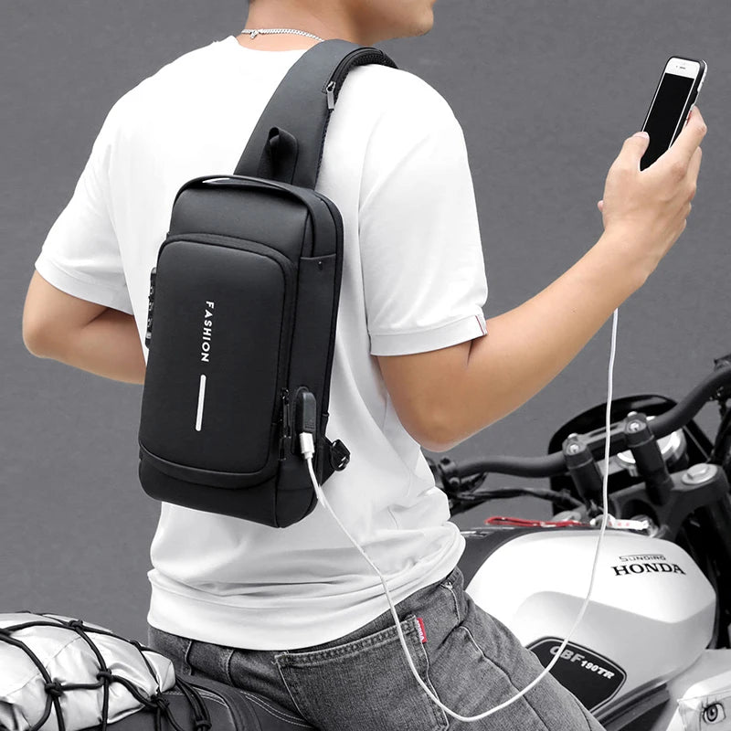 Men's Multifunction Anti-theft USB Shoulder Bag Man Crossbody Cross Body Travel Sling Chest Bags Pack Messenger Pack for Male
