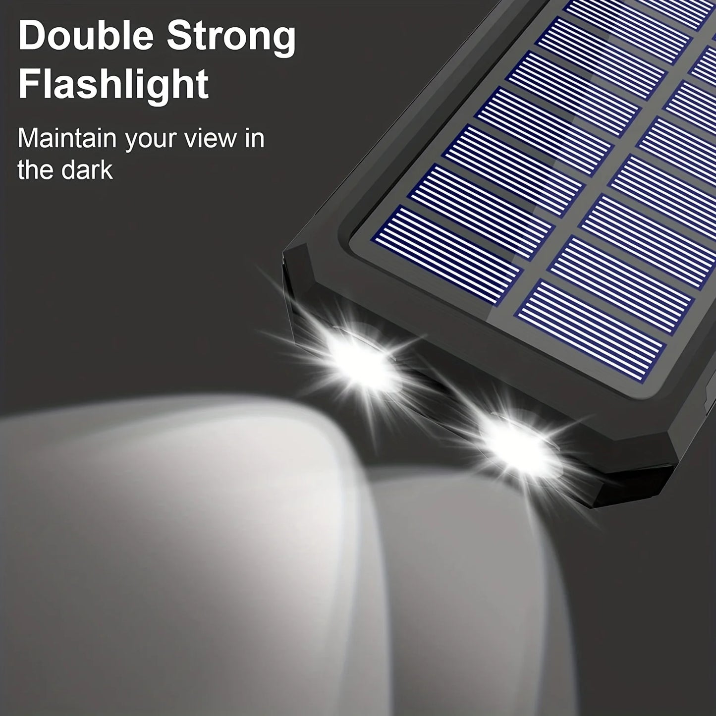 Solar Charger Power Bank 20000mAh Portable External Battery Pack 5V Fast ChargingSuper Bright Flashlight Panel Charging