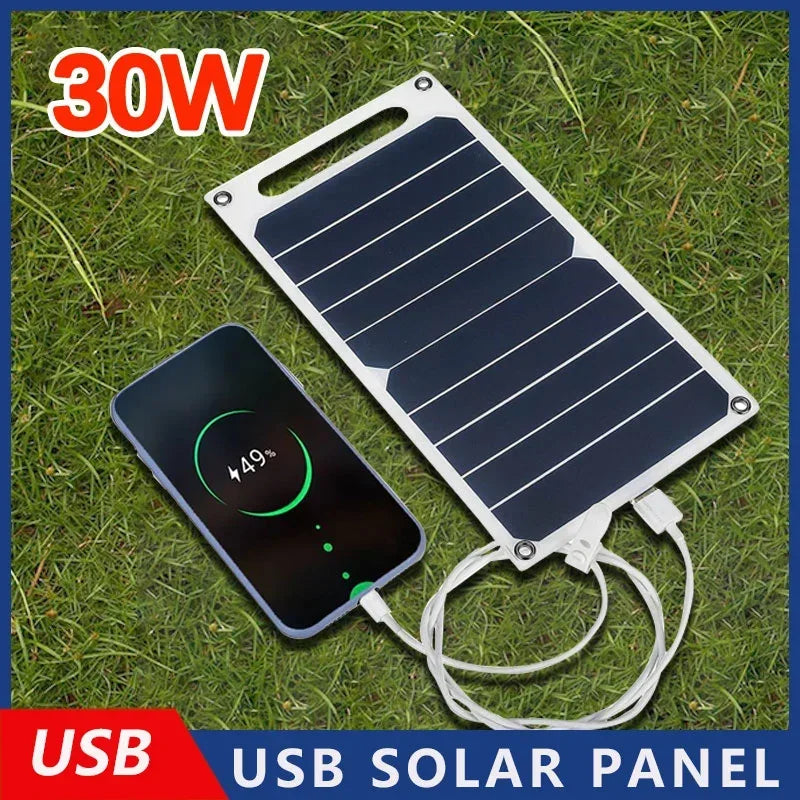 30W Solar Panel With USB Waterproof Outdoor Hiking And Camping Portable Battery Mobile Phone Charging Bank Charging Panel 6.8V