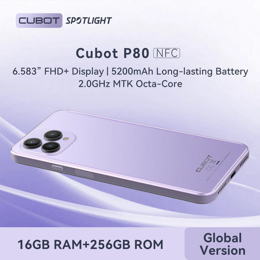 Cubot P80, Global Version Smartphone Android, 8GB RAM, 256GB ROM, NFC, 6.583 Inch FHD+ Screen, 48MP+24MP, Android 13, 5200mAh