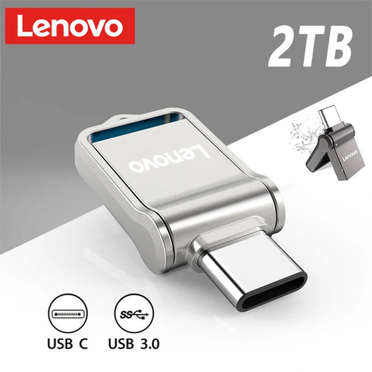 Lenovo 2TB USB 3.0 High Speed USB Flash Drive 1TB 512GB Type-c Interface Dual-use Flash Memory Stick For Mobile Phone Computer