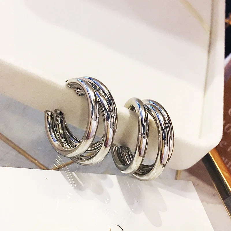 Fashion Korean Metal Elegant Hoop Earring Woman 2022 New Vintage Gold Color Geometric Statement Earrings Jewelry Brincos Gift