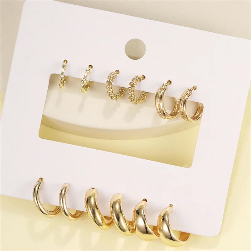 Gold Color Vintage Circle Hoop Earrings for Women Girls Simple Fashion Geometric Drop Earring Set New Trendy Jewelry Party Gifts