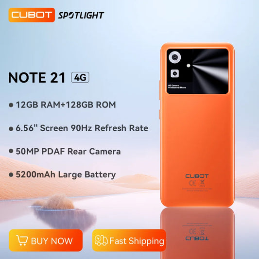 Cubot Note 21, 2023 New Smartphone Android 13, 12GB RAM(6+6GB), 128GB ROM, 6.56 Inch 90Hz Screen, 50MP Camera, 5200mAh, Face ID