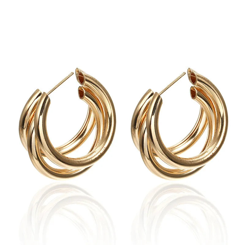 Fashion Korean Metal Elegant Hoop Earring Woman 2022 New Vintage Gold Color Geometric Statement Earrings Jewelry Brincos Gift