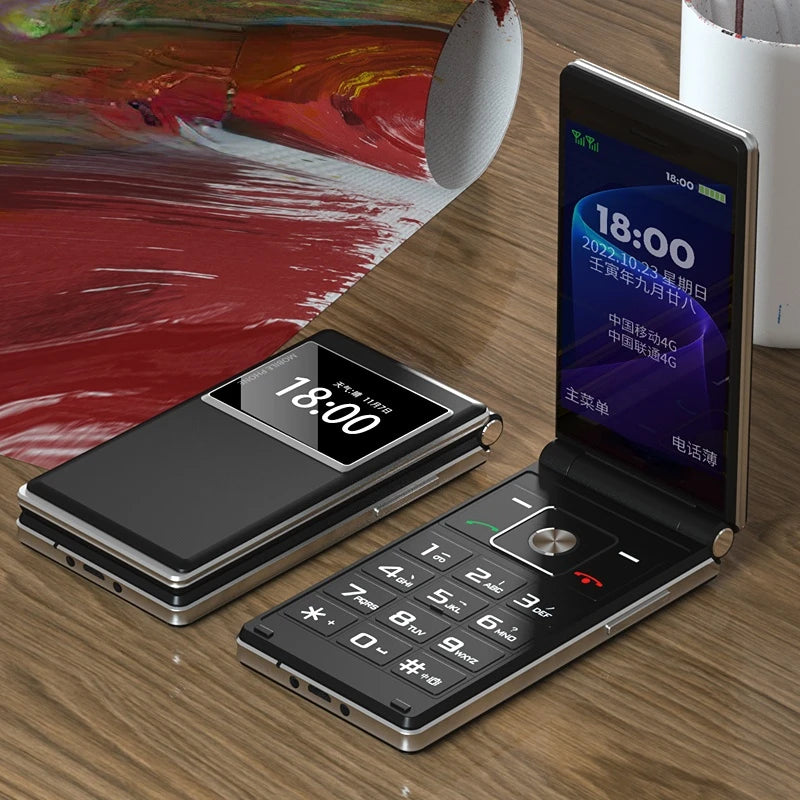 Foldable Flip Senior Mobile Phone Dual Display Large Key Loud Sound SOS Speed Dial Blacklist Dual Sim Card Double Torch