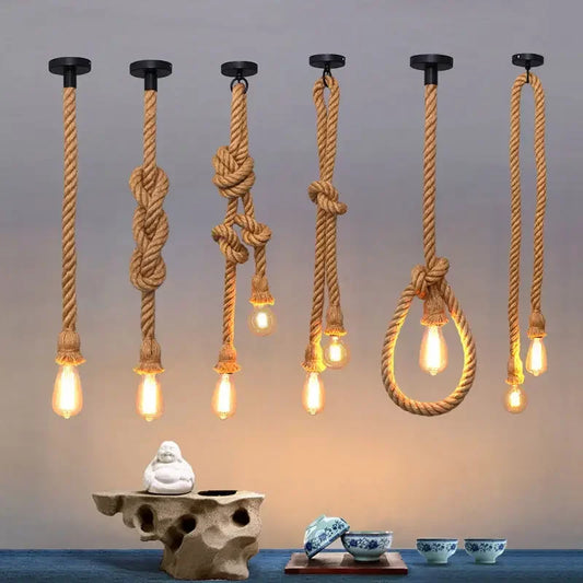 Rope Lamp Creative Country Edison Bulb Chandelier Decoration Home Vintage Hemp Rope Pendant Lamp