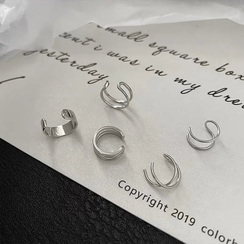 Silver Color Simple Smooth Ear Cuffs Clip Earrings for Women No Piercing Fake Cartilage Earring Fashion Jewelry New In Gifts