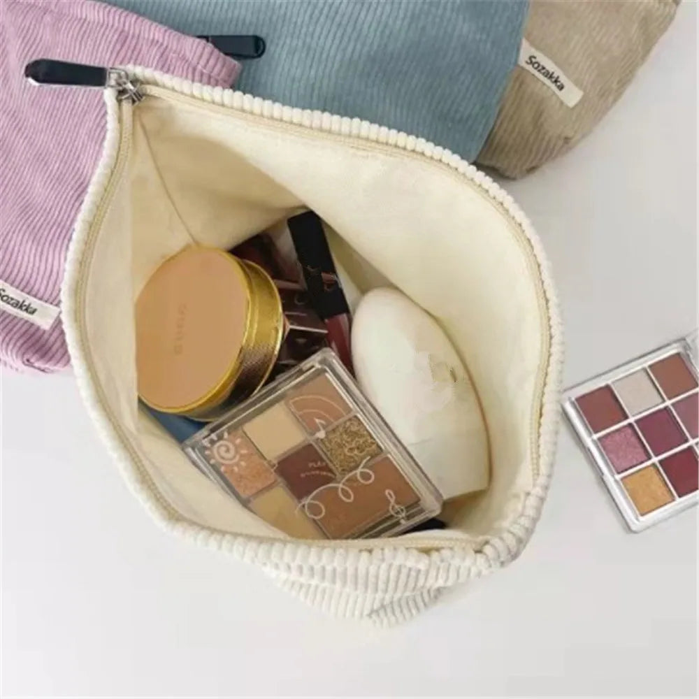 2024 New Corduroy Cosmetic Bag Large Capacity Women Toiletries Organizer Zipper Makeup Bag Purse Travel Cosmetics Storage Clutch