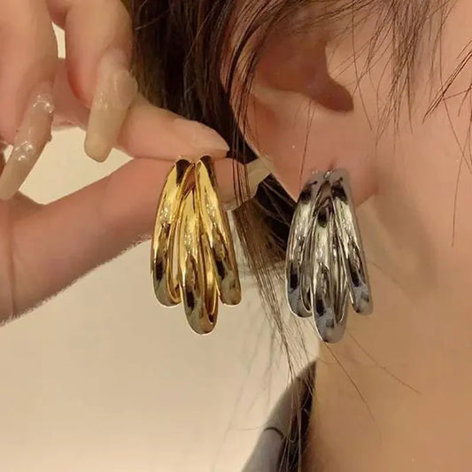 Korean Gold Color Hoop Earring for Woman Metal Elegant Vintage Geometric Statement Luxury Earrings Party 2024 New Jewelry Gifts