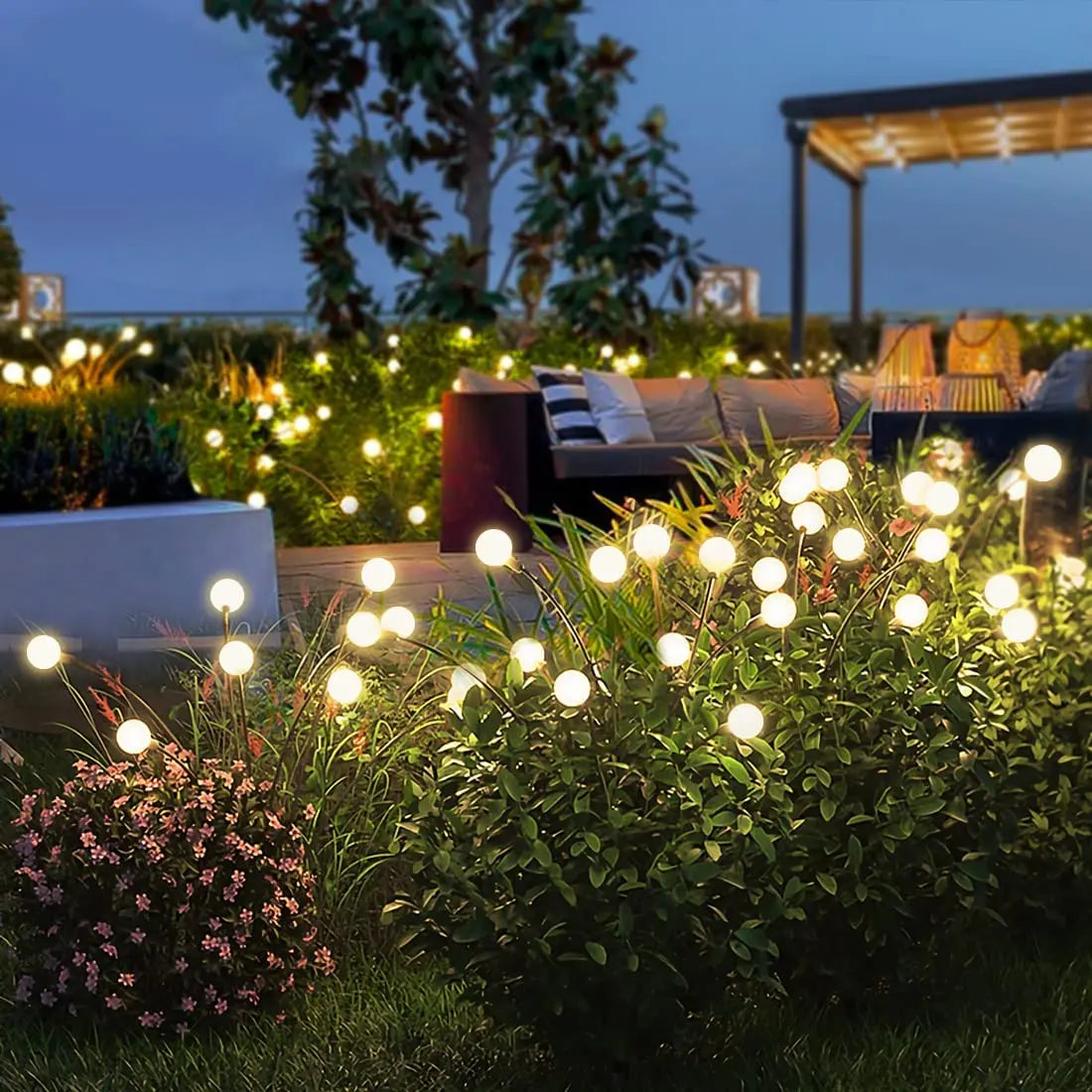 8 LED Solar Garden Lights Powered Firefly Lights Outdoor Waterproof Vibrant Garden Lights for Patio Pathway Decoration,Warm