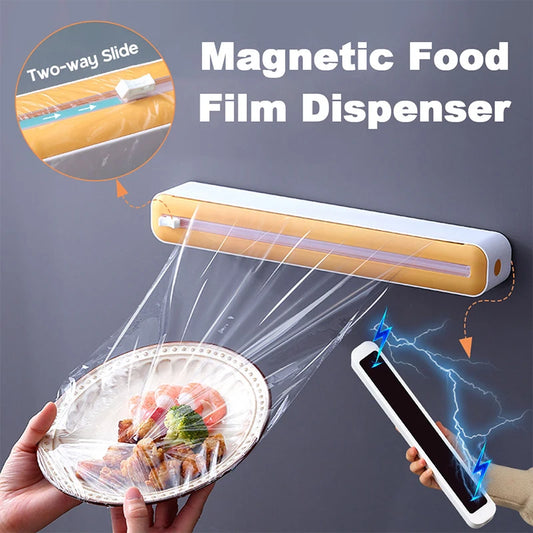 New Food Film Dispenser Magnetic Wrap Dispenser With Cutter Storage Box Aluminum Foil Stretch Film Cutter Kitchen Accessories