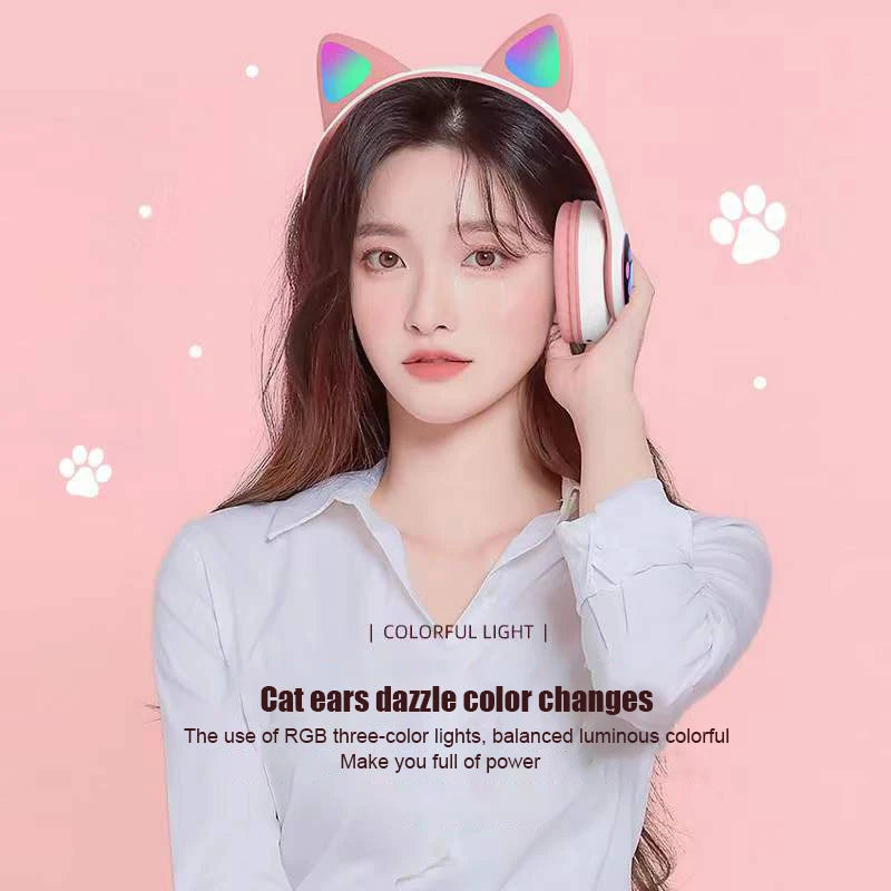 2023 Cat Ears Headphones Wireless With MIC Control LED Kid Girl Stereo Cute Music Helmet Bluetooth Phone Headset Earphone