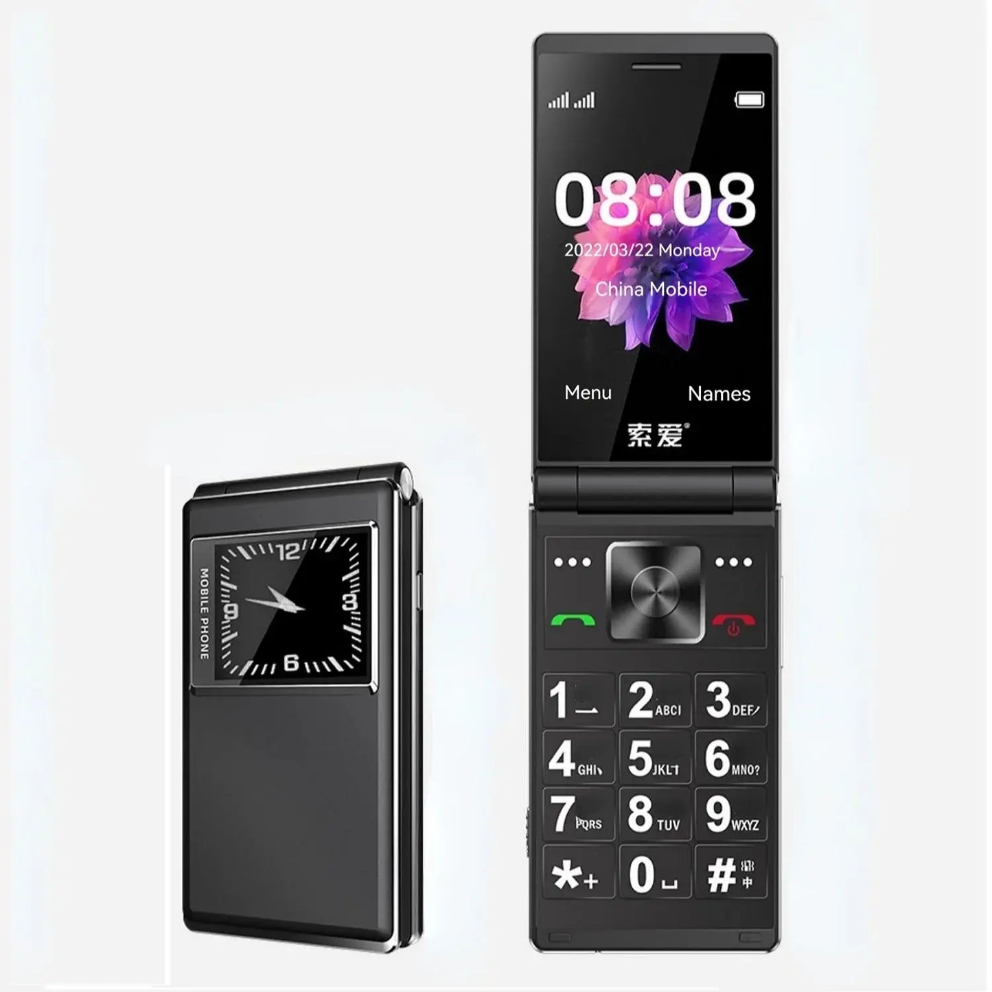 Foldable Flip Senior Mobile Phone Dual Display Large Key Loud Sound SOS Speed Dial Blacklist Dual Sim Card Double Torch