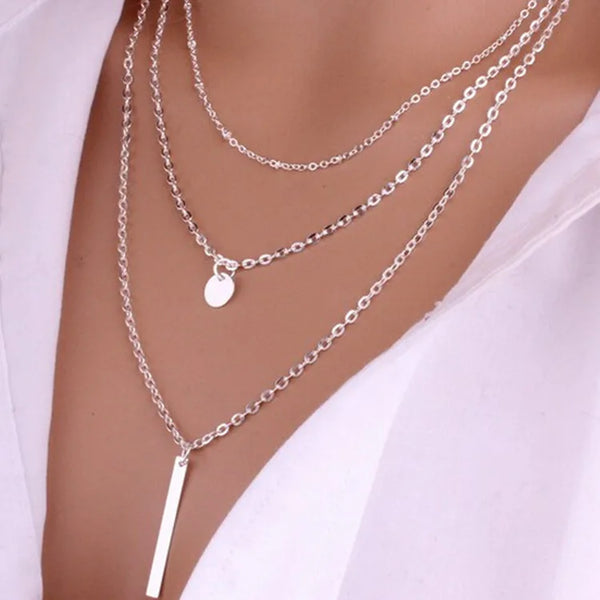 European and American fashion jewelry multi-layer copper bead chain with sequin metal strips.