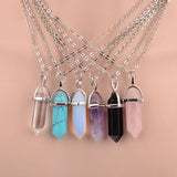 Hexagon Shaft Quartz Pendant Necklaces - Vintage Natural Stone Crystal Jewelry for Women