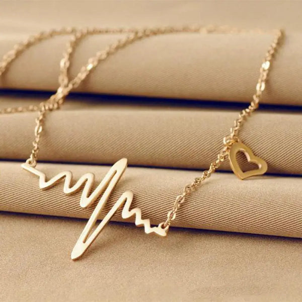 Elegant Vintage Heart Necklace with ECG Pulse Charm - Lightning Necklace for Women