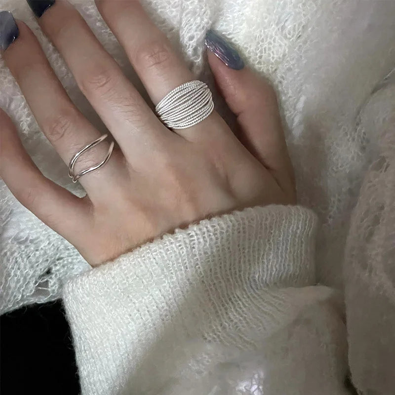 Adjustable silver plated unique lines ring for women