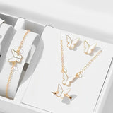 Women's 5 Piece Butterfly Jewelry Set: Necklace, Earrings, Ring and Bracelet