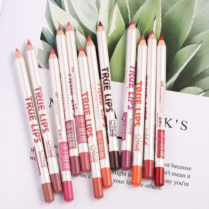 6/12pcs - Matte Lipstick Pencil and Waterproof Wooden Lip Liner Pencil