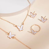 Women's 5 Piece Butterfly Jewelry Set: Necklace, Earrings, Ring and Bracelet