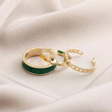 Fashion Hip Hop Adjustable White and Green Open Finger Rings for Women