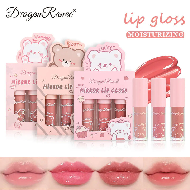 3pcs Moisturizing Mirror Lip Gloss Lipstick Set - Glitter Crystal Jelly Clear Pearlescent Water Glossy Lip Glaze Cosmetics