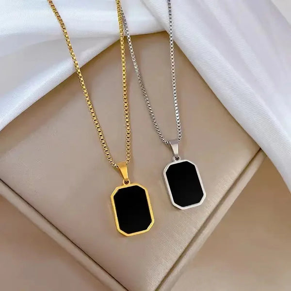 Elegant Square Necklace for Women Korean Black Geometric Necklace Gold Color Necklace