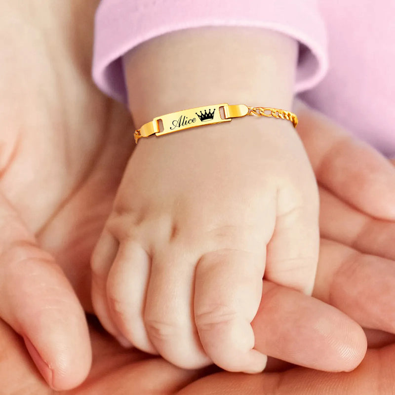 Personalized baby name bracelets made of hypoallergenic stainless steel