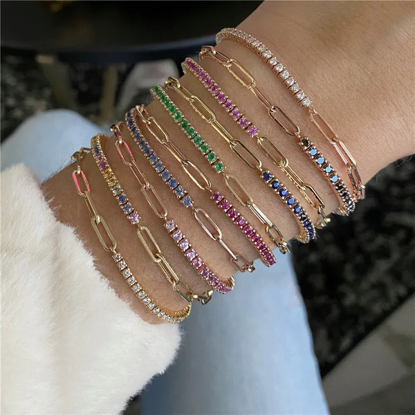 Paper Clip Chain Tennis Bracelet Women Asymmetric Kpop Hand Bracelets Zircon Y2k Accessories Luxury Designer Jewelry Gift KCH076