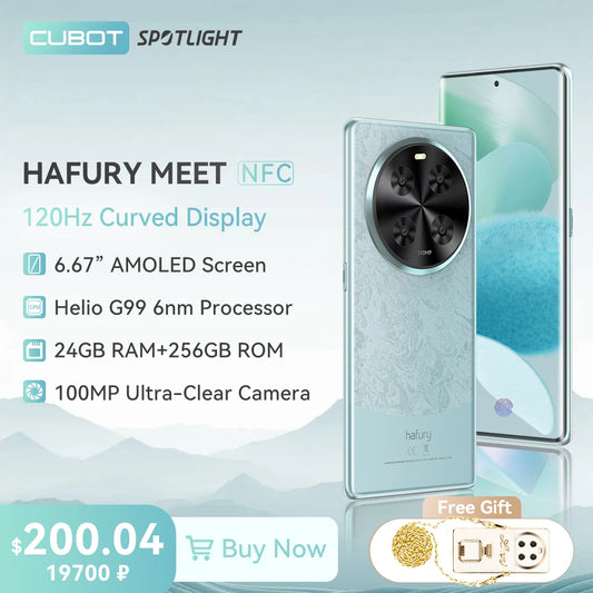 [World Premiere] Cubot Hafury Meet, Smartphone 6.67" 120Hz AMOLED Curved Screen, 24GB RAM(12+12), 256GB ROM, Helio G99,100MP,NFC