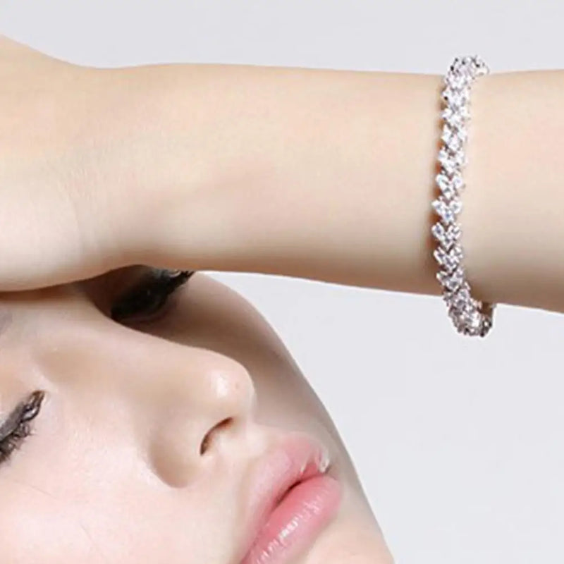 Elegant Women's Bracelet - Shiny Cubic Zirconia Inlaid Chain Bangle Gift