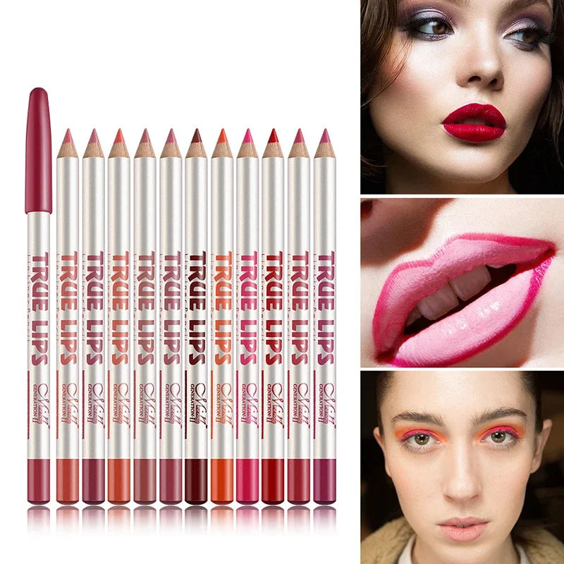 6/12pcs - Matte Lipstick Pencil and Waterproof Wooden Lip Liner Pencil