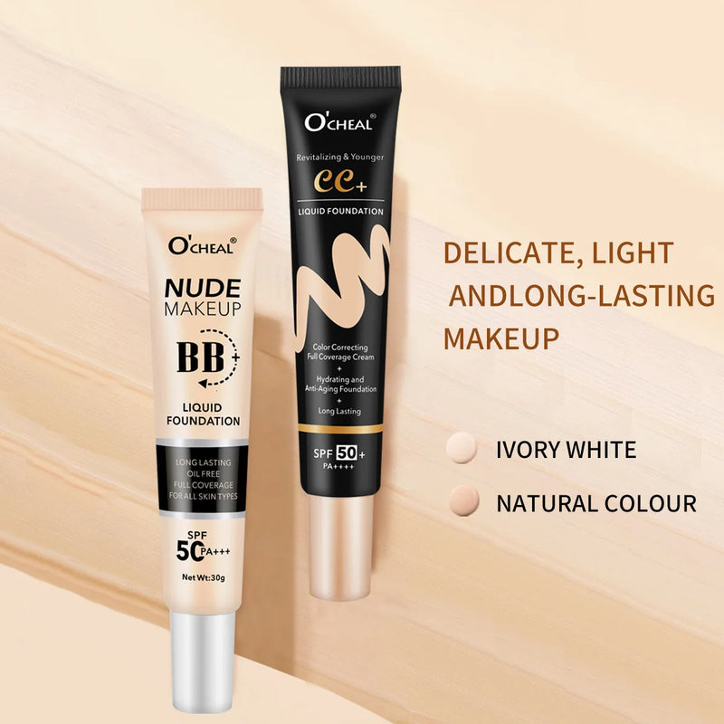 1PC Long-lasting Moisturizing BB Cream Liquid Foundation, Waterproof Coverage for Acne Spots, Natural Matte Face Base Makeup and Concealer.