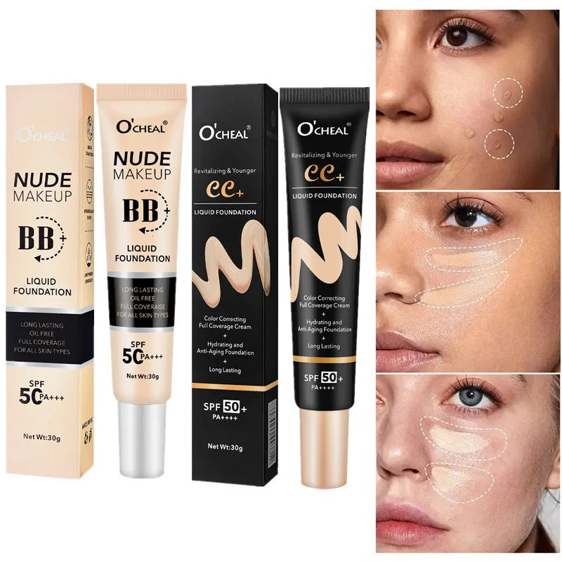 1PC Long-lasting Moisturizing BB Cream Liquid Foundation, Waterproof Coverage for Acne Spots, Natural Matte Face Base Makeup and Concealer.