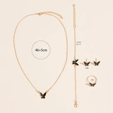 Women's 5 Piece Butterfly Jewelry Set: Necklace, Earrings, Ring and Bracelet