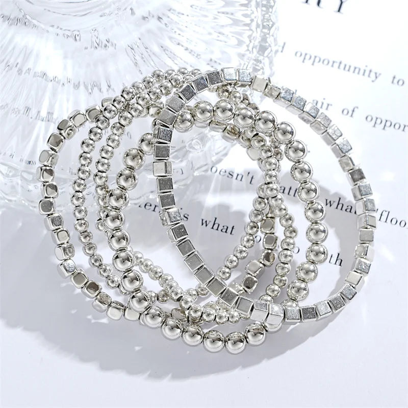 Kpop Vintage Elastic Bead Chain Bracelets 5pcs for Women - Gothic Style Charm Bracelets