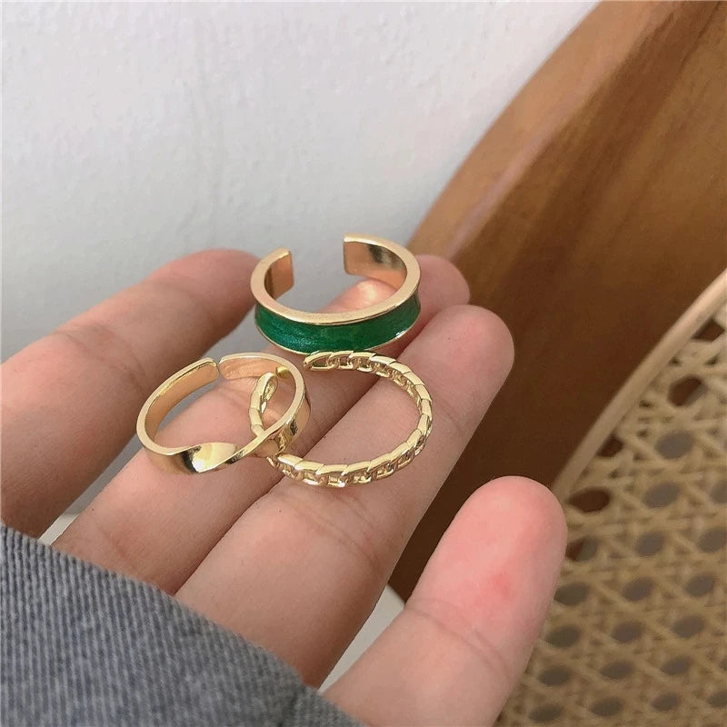 Fashion Hip Hop Adjustable White and Green Open Finger Rings for Women