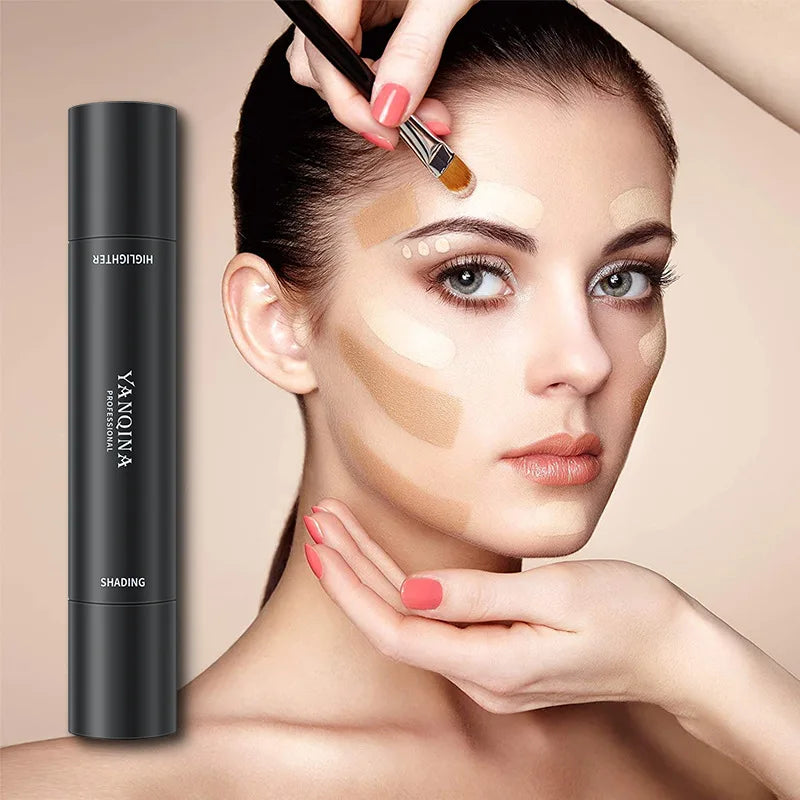 Double-headed contour stick featuring brown bronzer and foundation for smooth contouring, highlighting, and concealing.