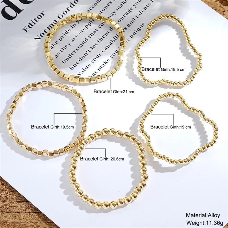 Kpop Vintage Elastic Bead Chain Bracelets 5pcs for Women - Gothic Style Charm Bracelets