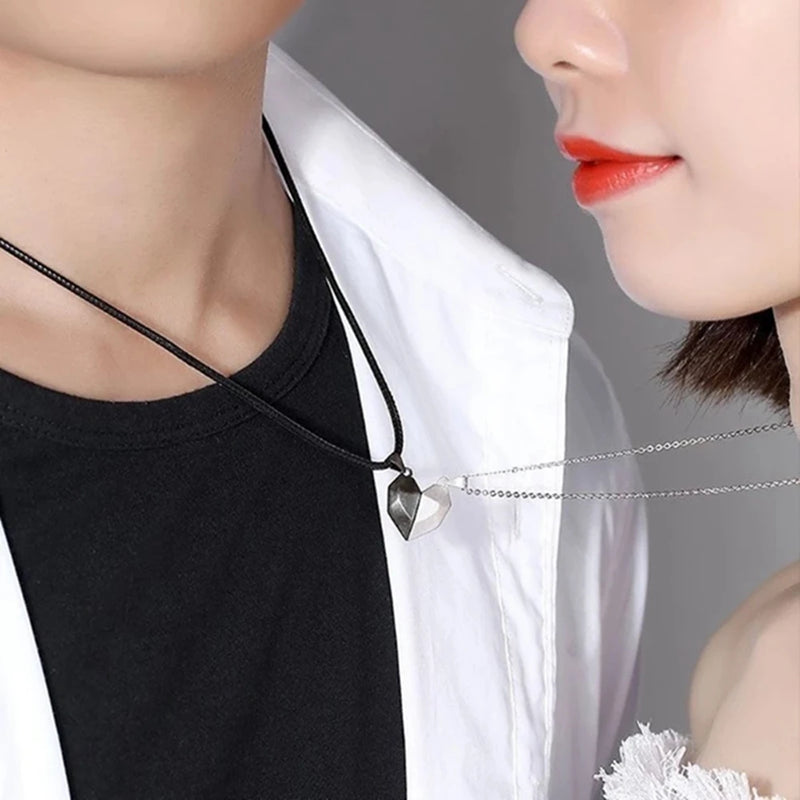 Korean Gothic Style Magnetic Heart Necklace for Men and Women