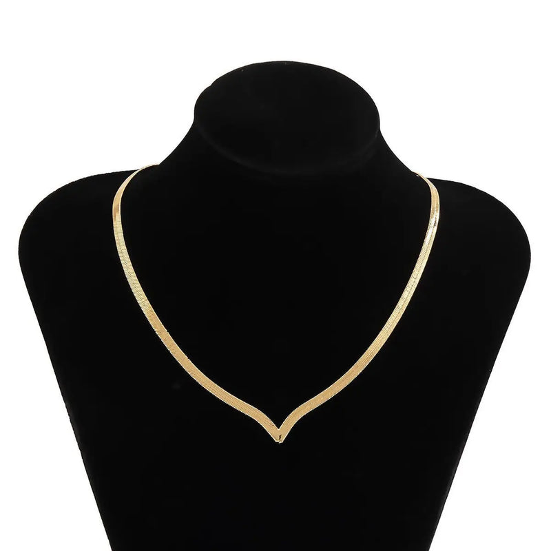 V Shape Necklace for Women - Flat Snake Chain, Fashion Blade Chain