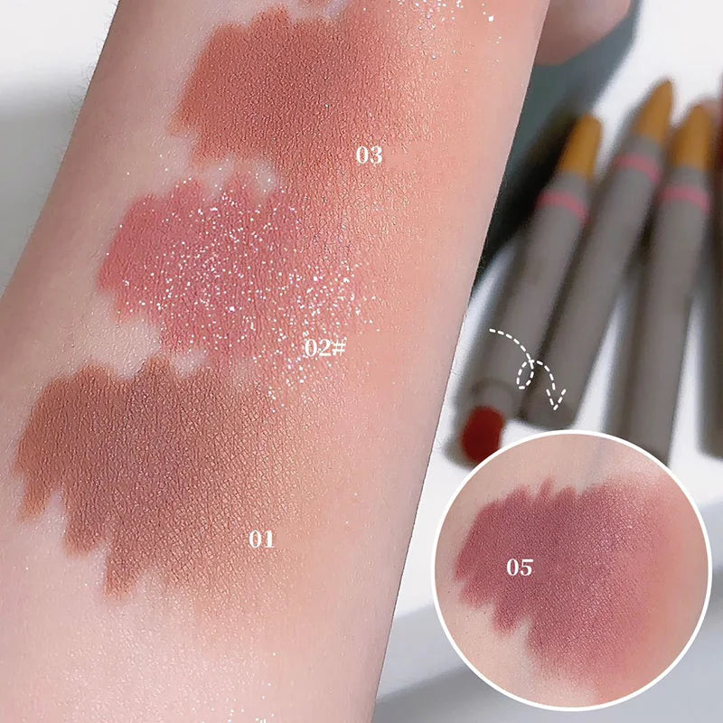 2-in-1 Double-Ended Silky Matte Eye Shadow Stick in Rose Brown with Glitter and Halo Dye Brush